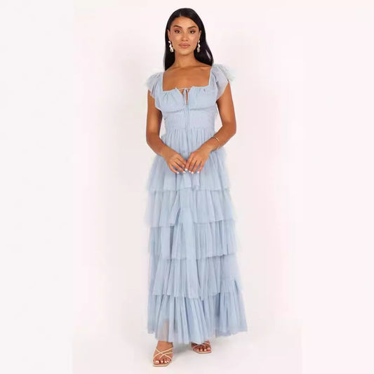 Blue chiffon long dress