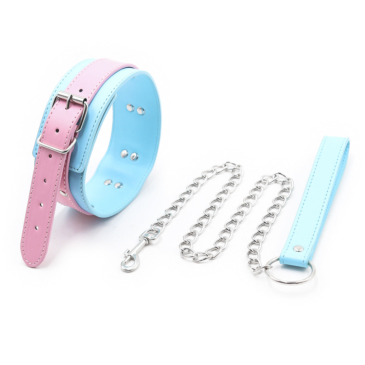 Blue collar with pink leash