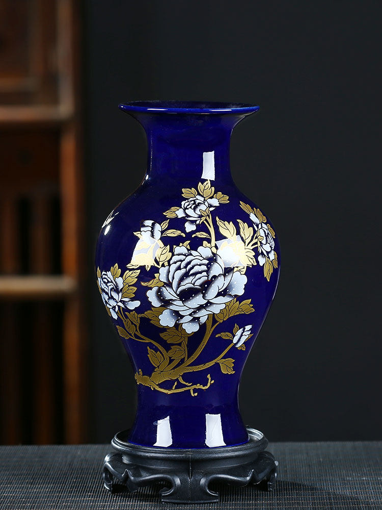 Blue gilded peony vase