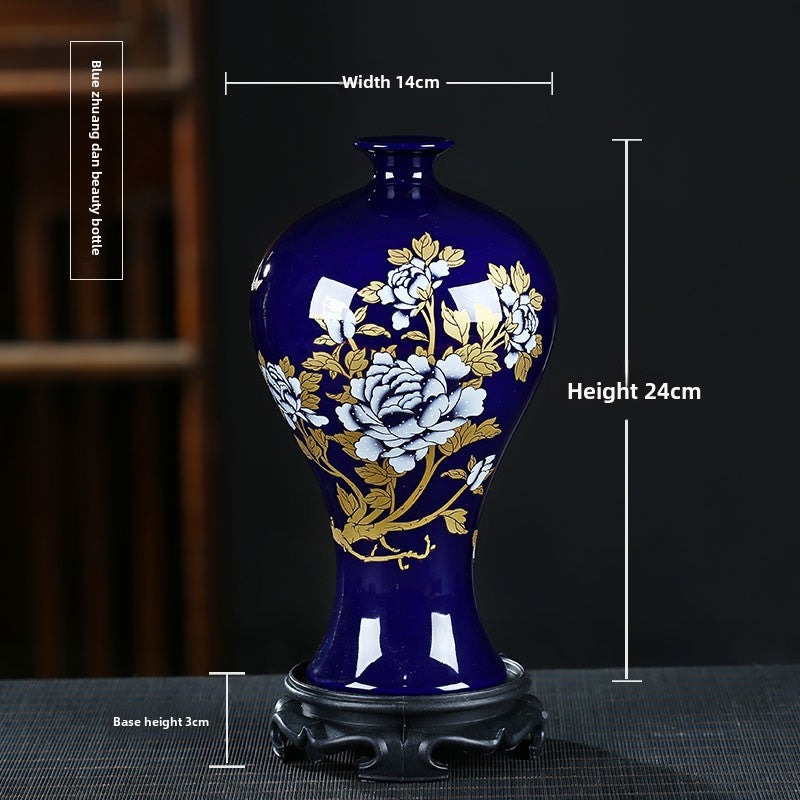 Blue gilded peony vase