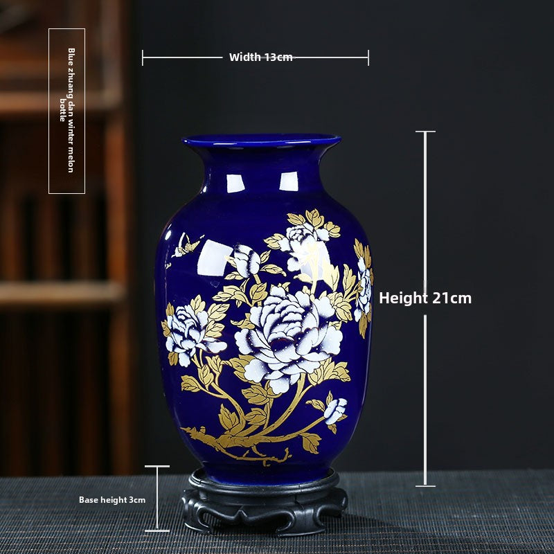 Blue gilded peony vase