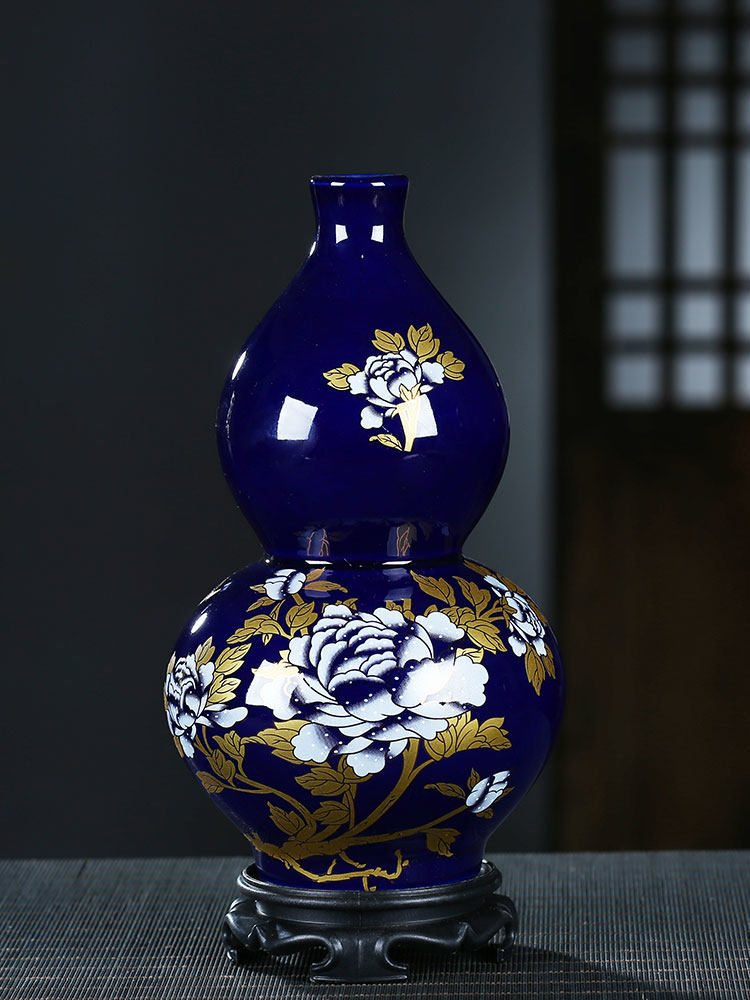 Blue gilded peony vase