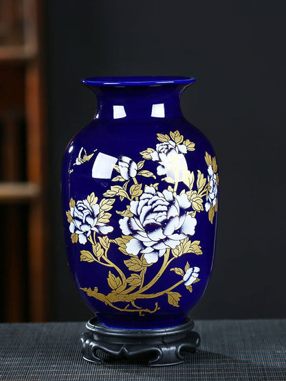 Blue gilded peony vase
