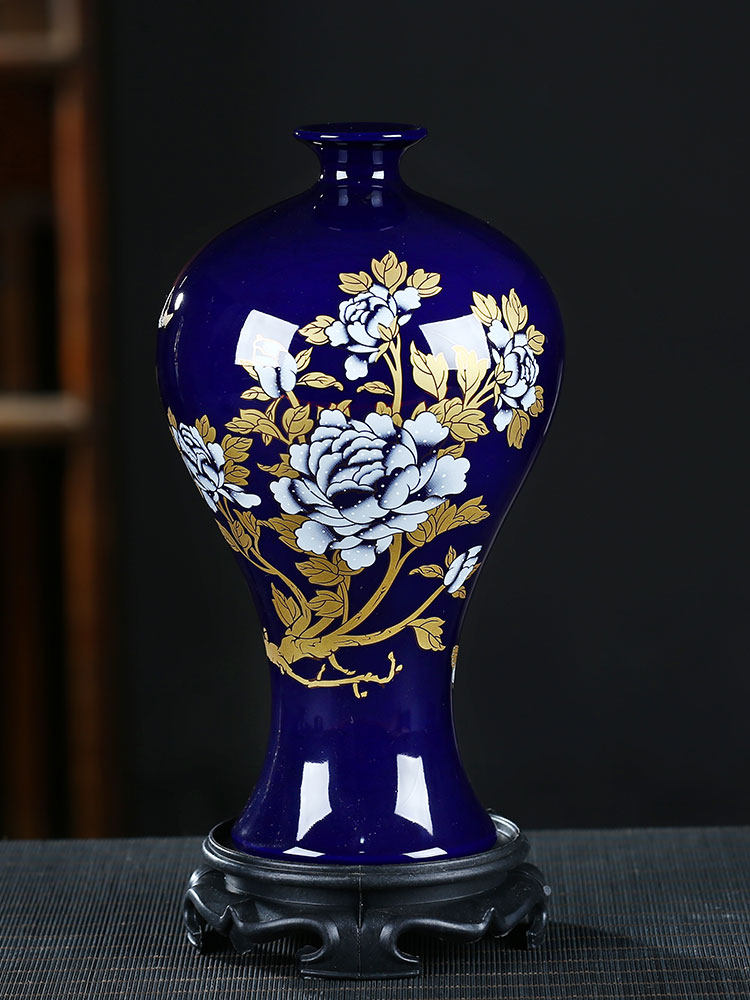 Blue gilded peony vase