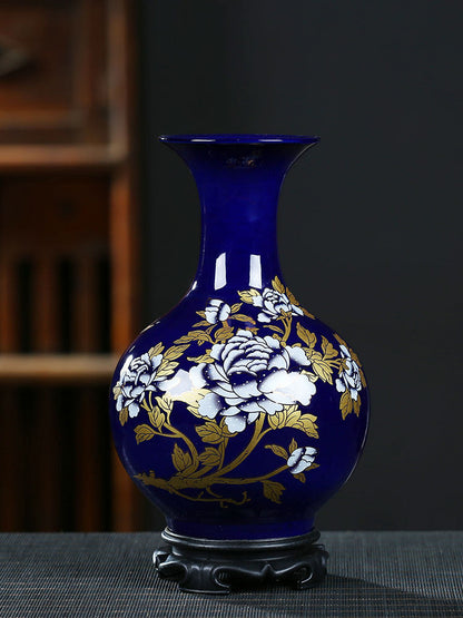 Blue gilded peony vase