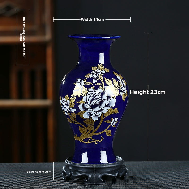 Blue gilded peony vase
