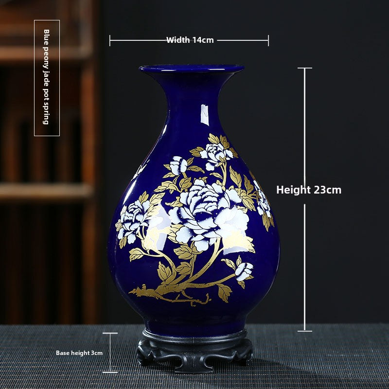 Blue gilded peony vase