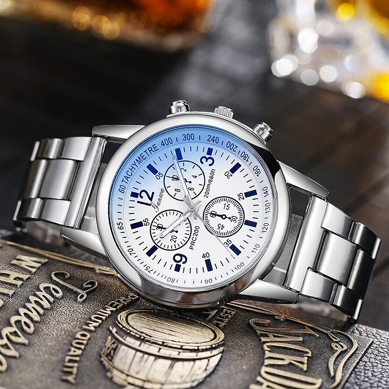 Blue light steel band men's watch
