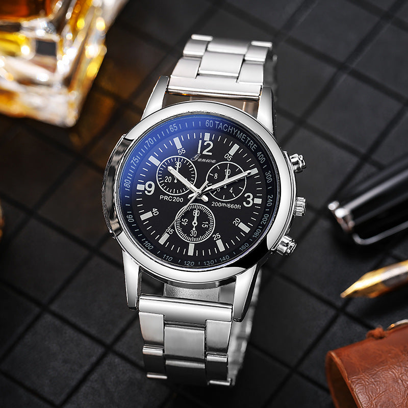 Blue light steel band men's watch