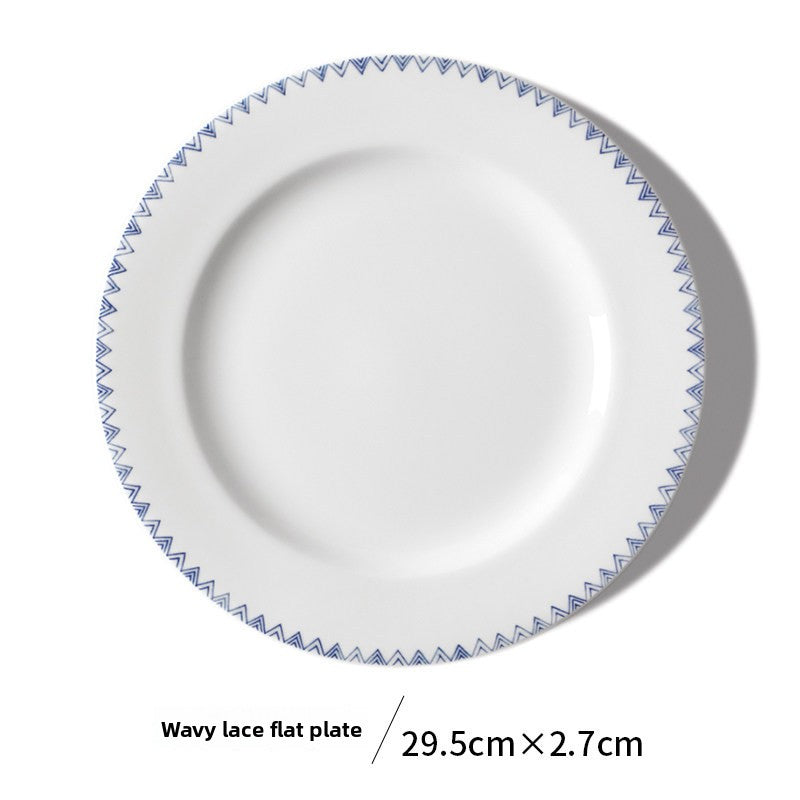 Blue-patterned bone china flat plate