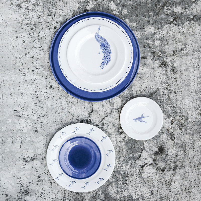 Blue-patterned bone china flat plate