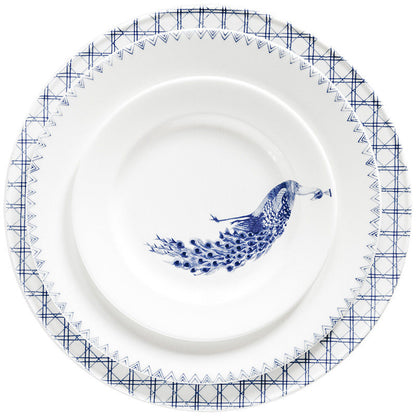 Blue-patterned bone china flat plate