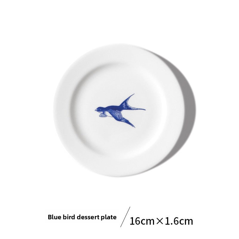 Blue-patterned bone china flat plate