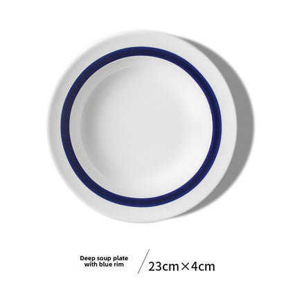 Blue-patterned bone china flat plate