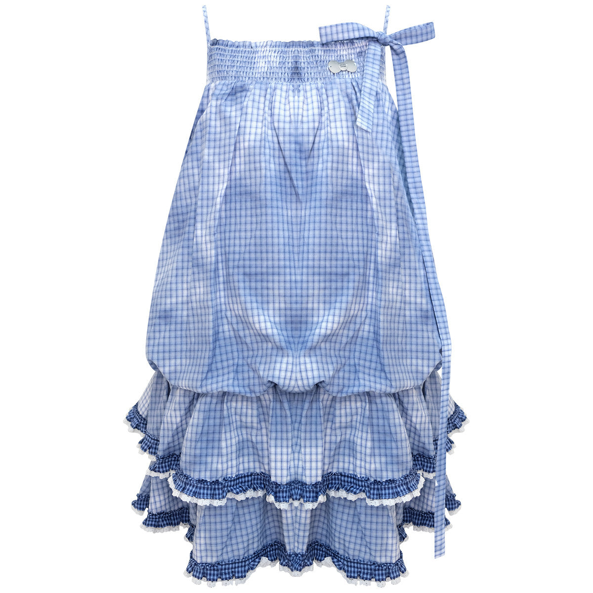 Blue Plaid Lace Hem Suspender Dress