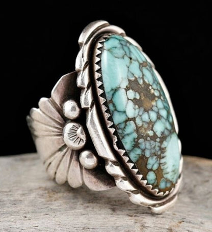 Blue Plaid Turquoise Geometric Alloy Ring