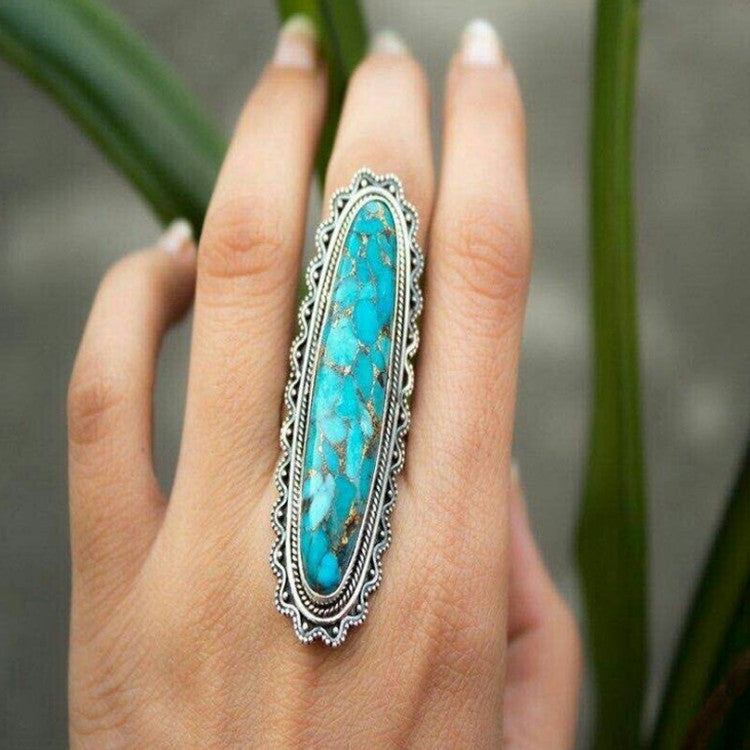 Blue Plaid Turquoise Geometric Alloy Ring