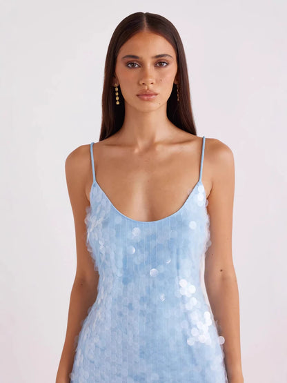 Blue Sequin Bodycon Dress