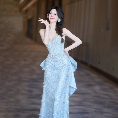 Blue Strapless Mermaid Evening Dress