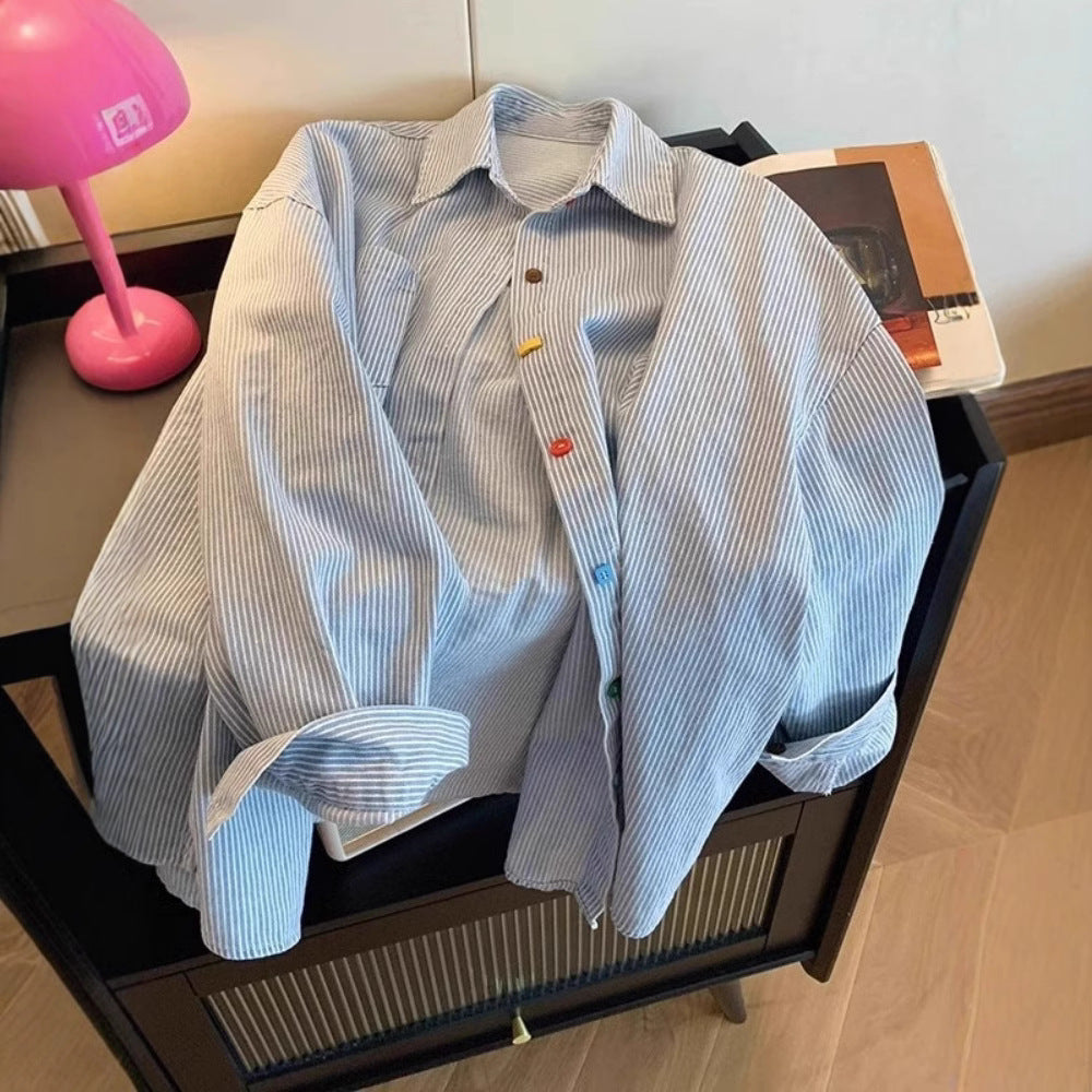 Blue Striped Long Sleeve Casual Shirt