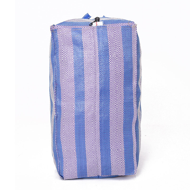 Blue Striped Nylon Woven Tote Bag for Travel Storage