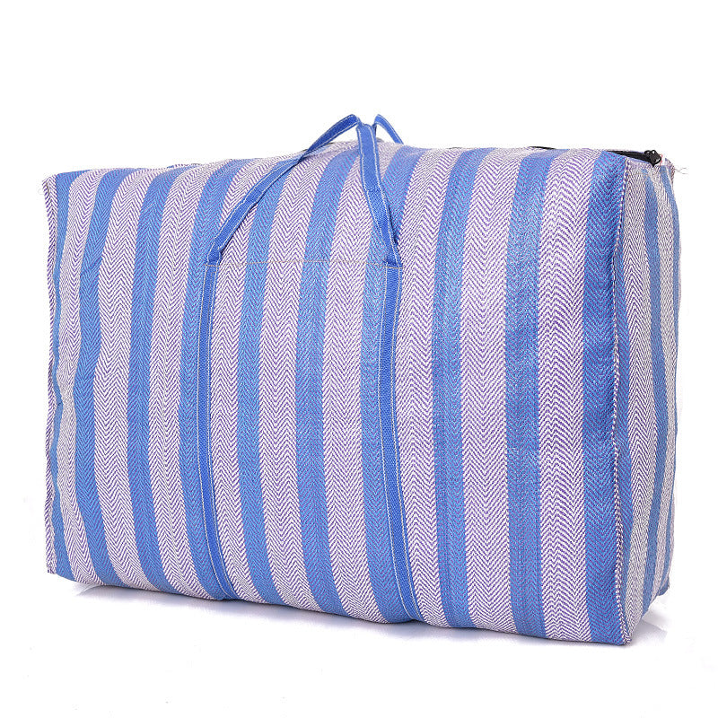 Blue Striped Nylon Woven Tote Bag for Travel Storage