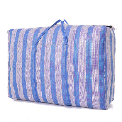 Blue Striped Nylon Woven Tote Bag for Travel Storage