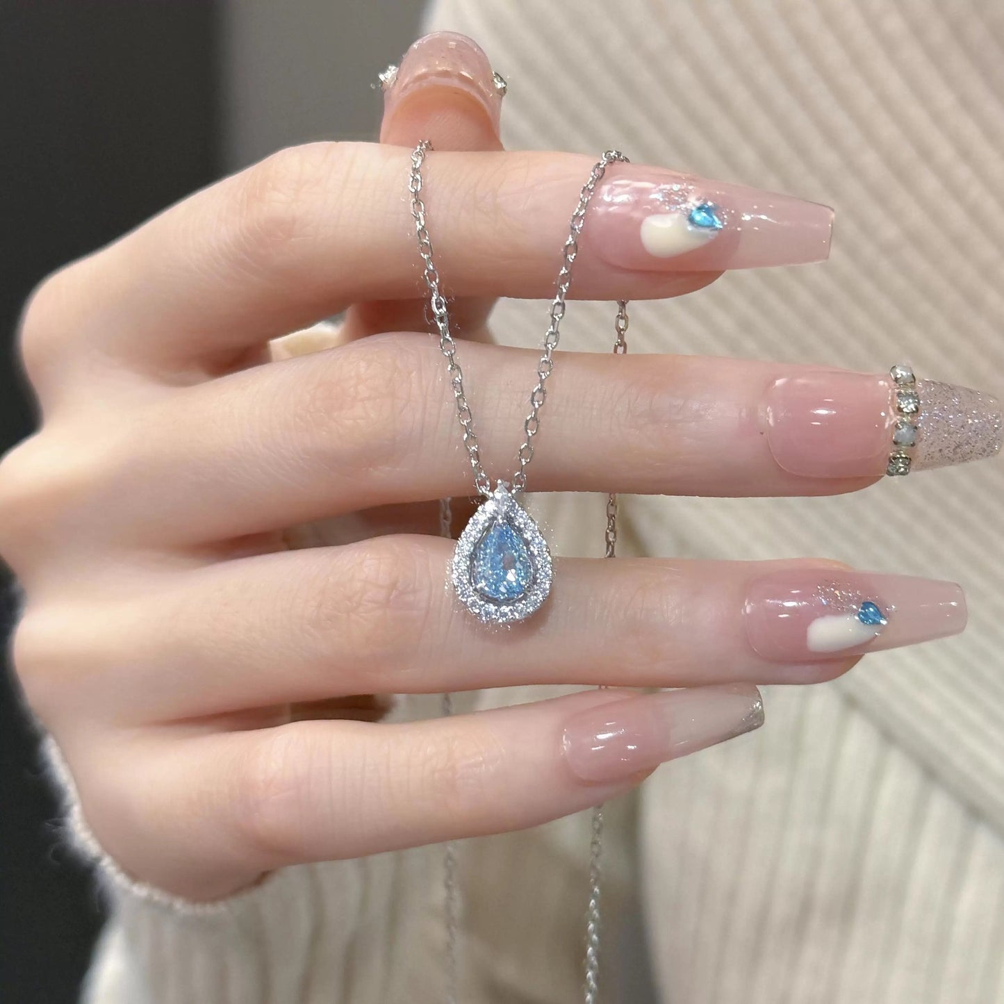 Blue Tear Drop Pendant Necklace