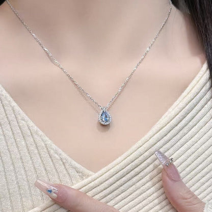 Blue Tear Drop Pendant Necklace