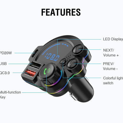 Bluetooth FM Transmitter with Dual Fast Charging