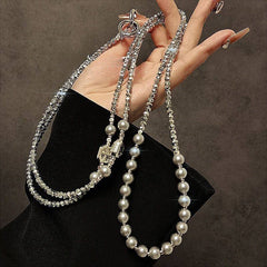 Silver Gray Crystal Pearl Crossbody Strap