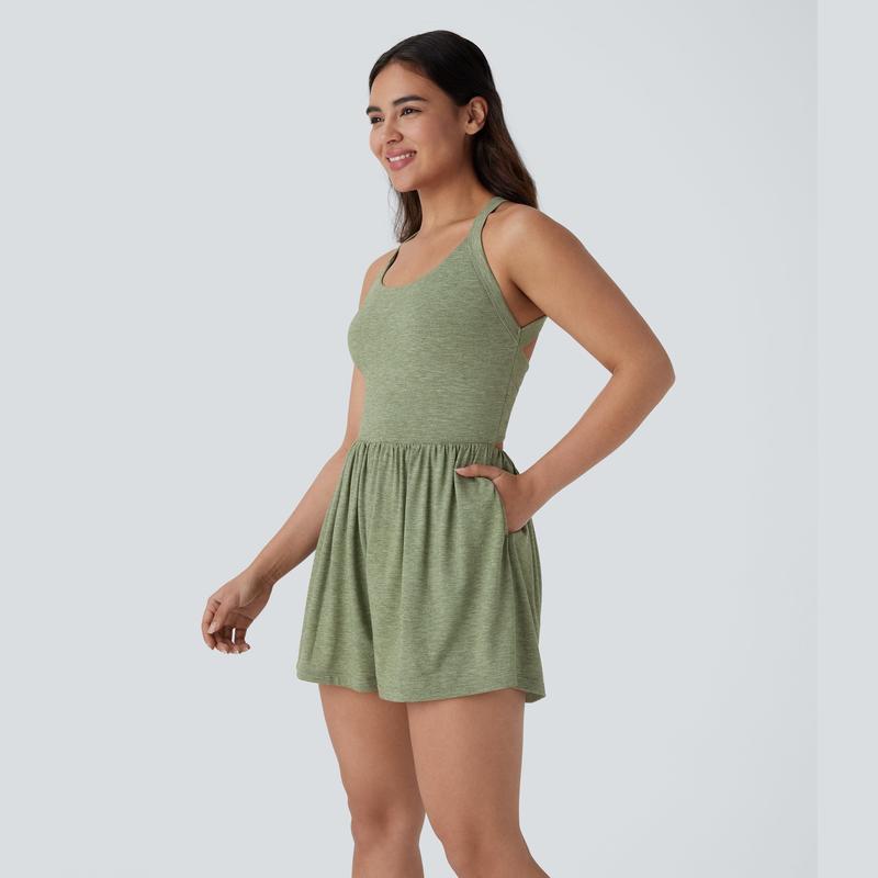 Body Shaping Jumpsuit with Backless Design and Side Pockets