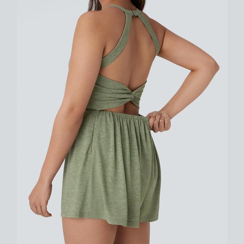 Body Shaping Jumpsuit with Backless Design and Side Pockets