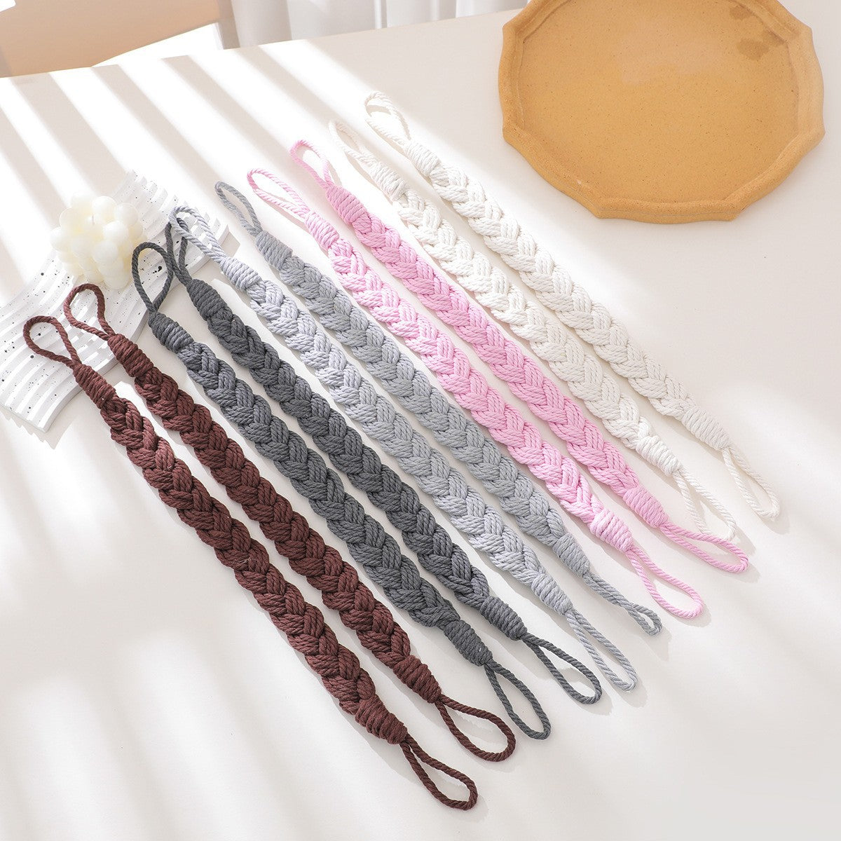 Bohemian Braided Curtain Tiebacks Handmade Woven Cotton Linen Rope