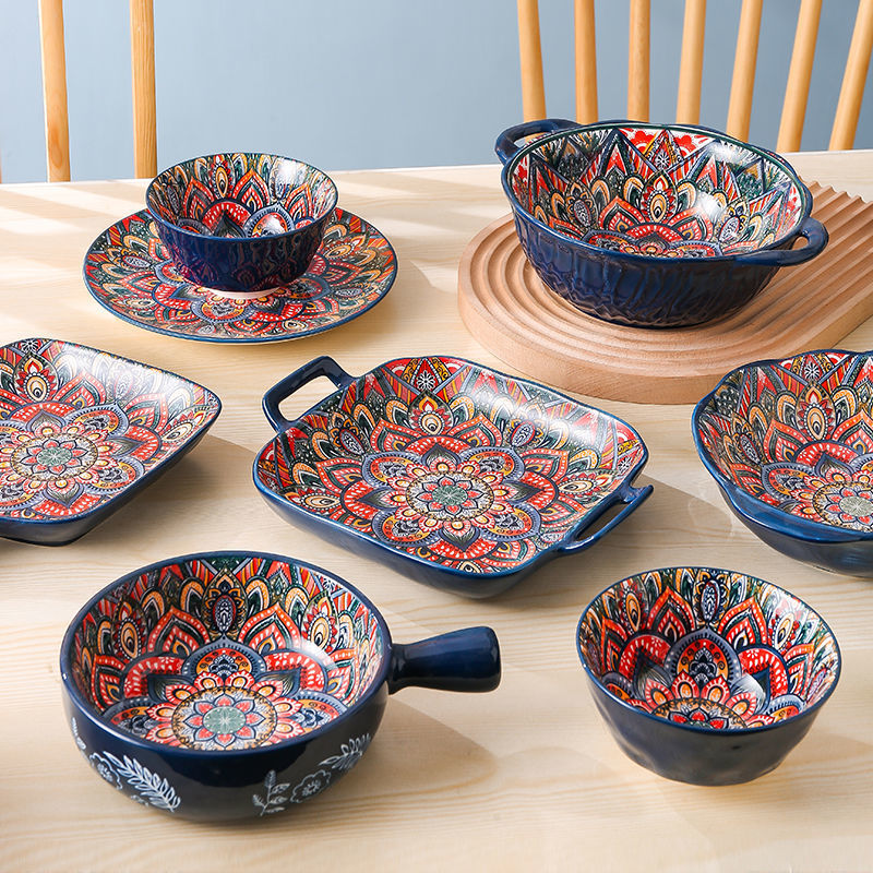 Bohemian Ceramic Bowl Plate Set
