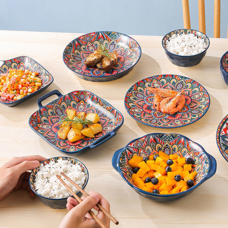 Bohemian Ceramic Bowl Plate Set
