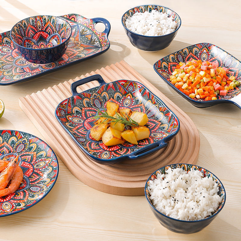 Bohemian Ceramic Bowl Plate Set