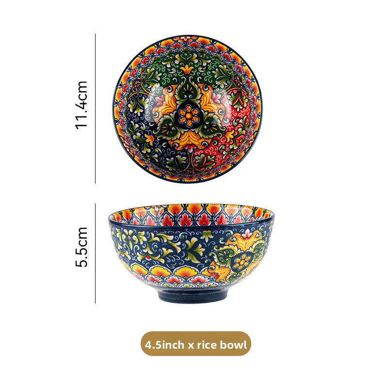 Bohemian Ceramic Tableware Set with Floral Patterns