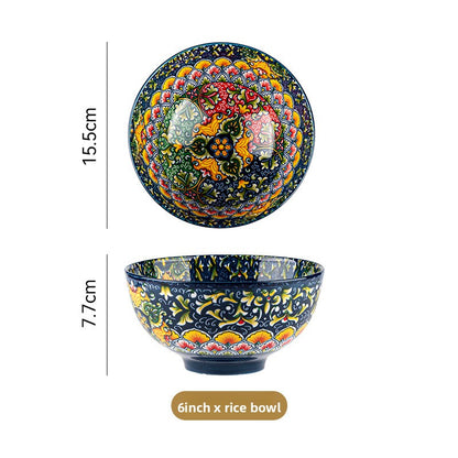 Bohemian Ceramic Tableware Set with Floral Patterns