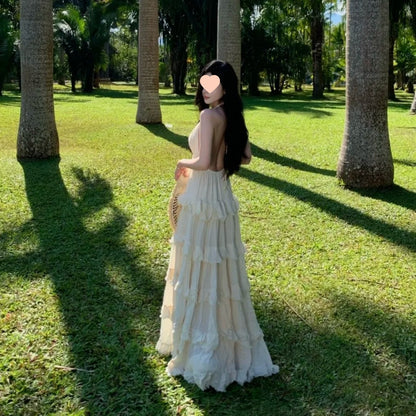 Bohemian Cotton Blend Backless Maxi Dress