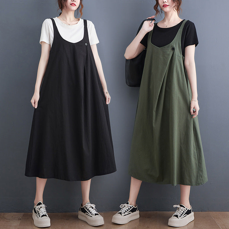 Bohemian Cotton Linen Dress with Stack Collar