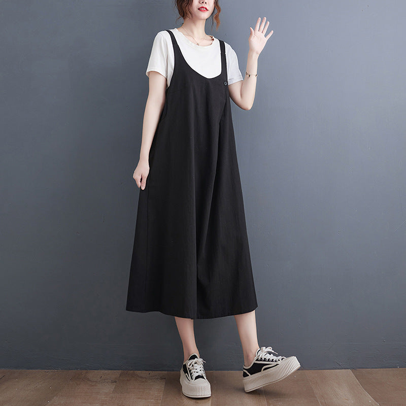 Bohemian Cotton Linen Dress with Stack Collar