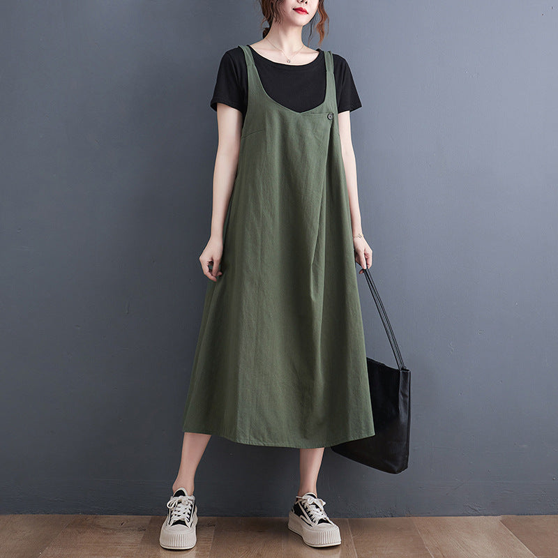 Bohemian Cotton Linen Dress with Stack Collar