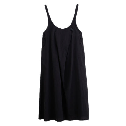 Bohemian Cotton Linen Dress with Stack Collar