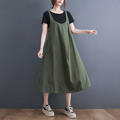 Bohemian Cotton Linen Dress with Stack Collar