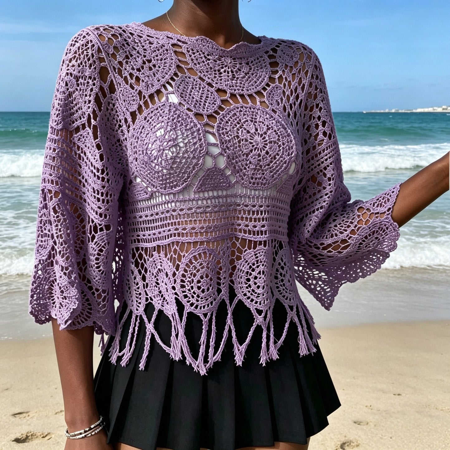 Bohemian Crochet Knit Sweater