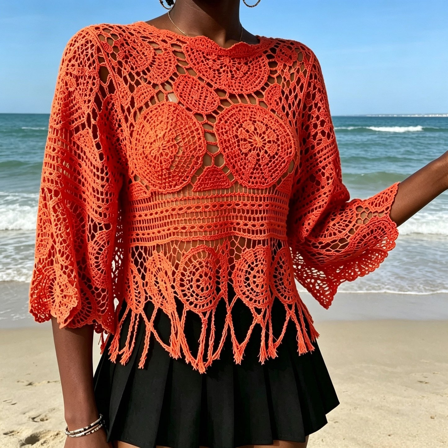 Bohemian Crochet Knit Sweater
