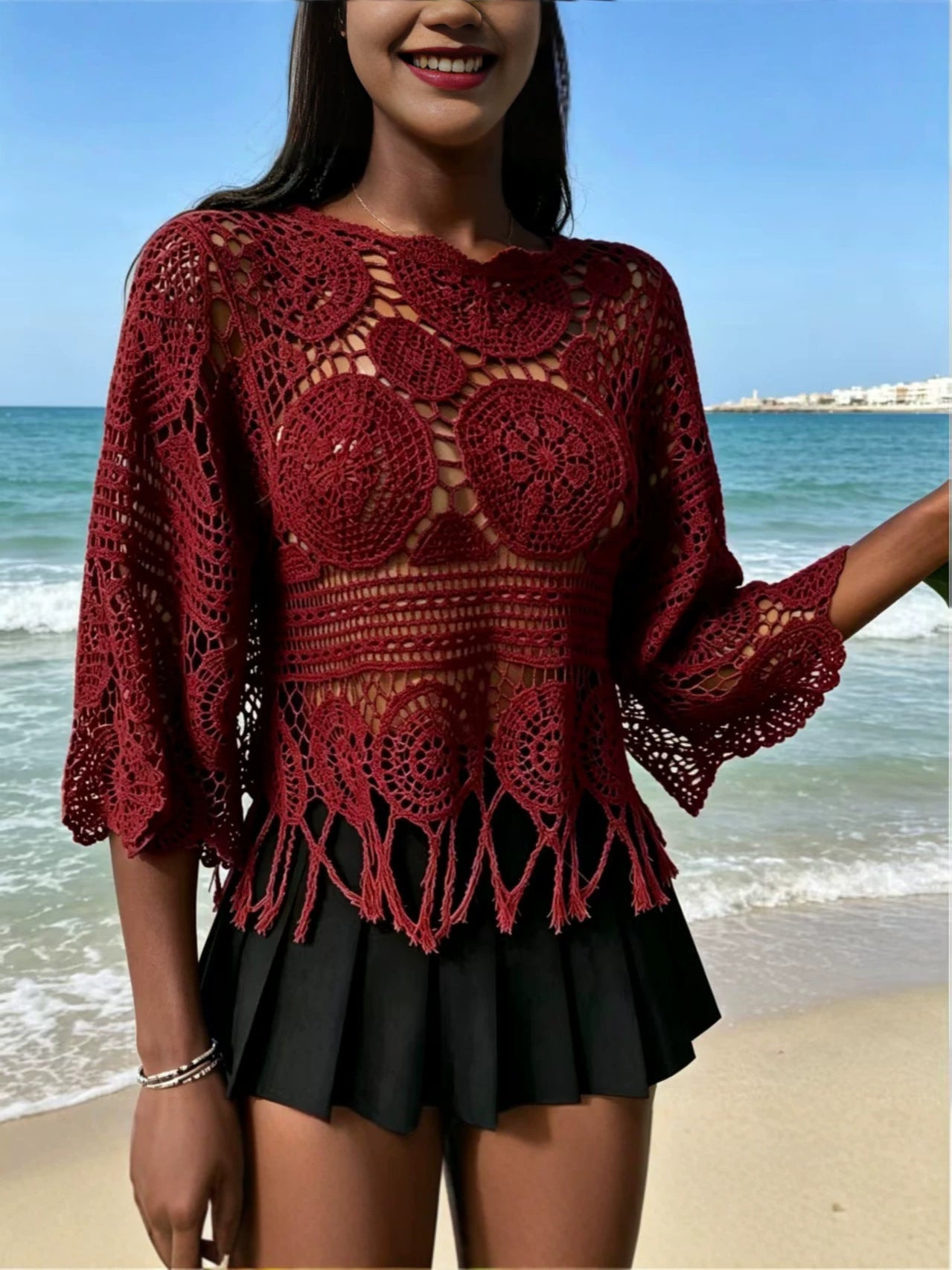 Bohemian Crochet Knit Sweater