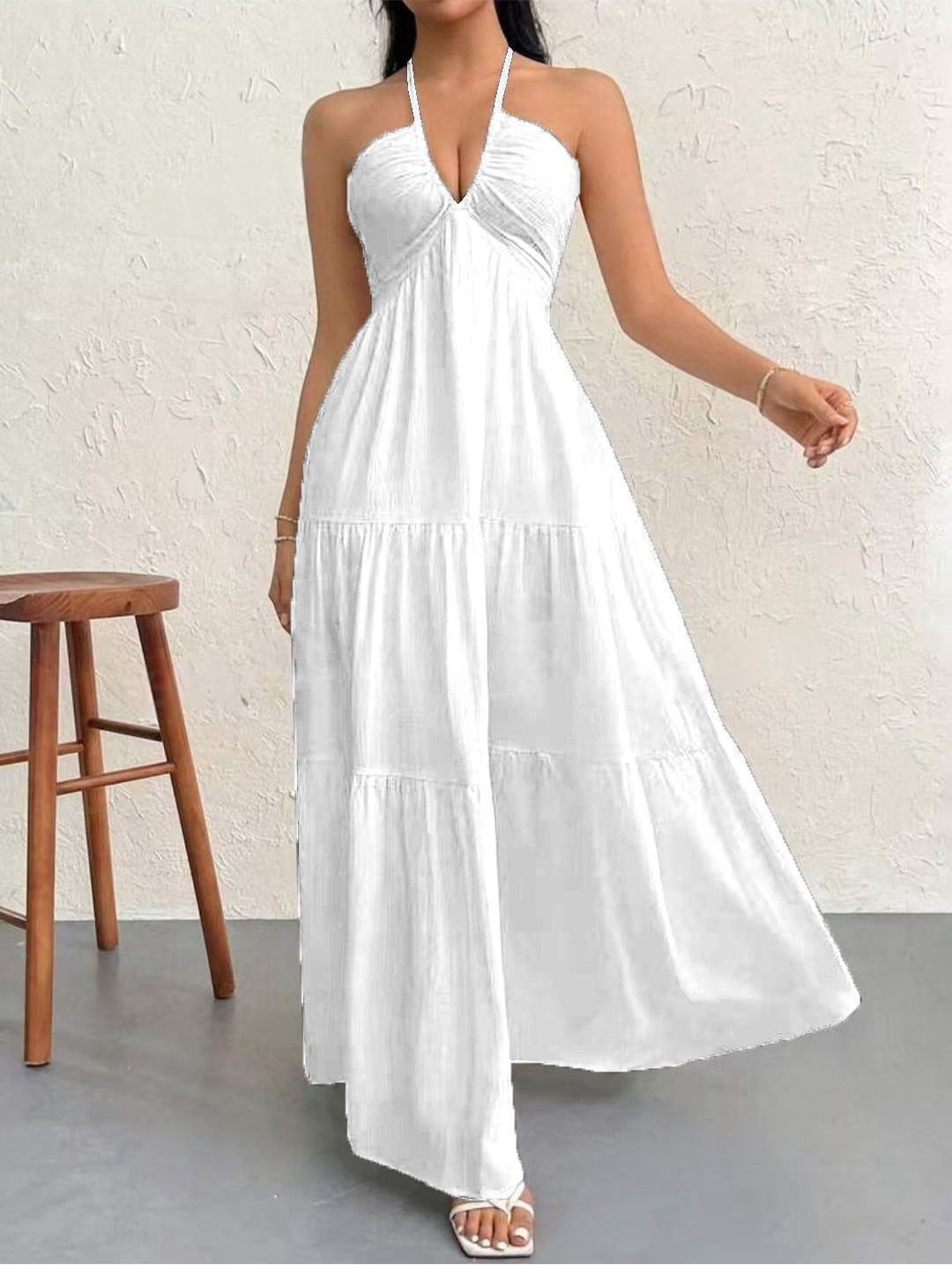 Bohemian Deep V-Neck Sleeveless Long Dress with Belt