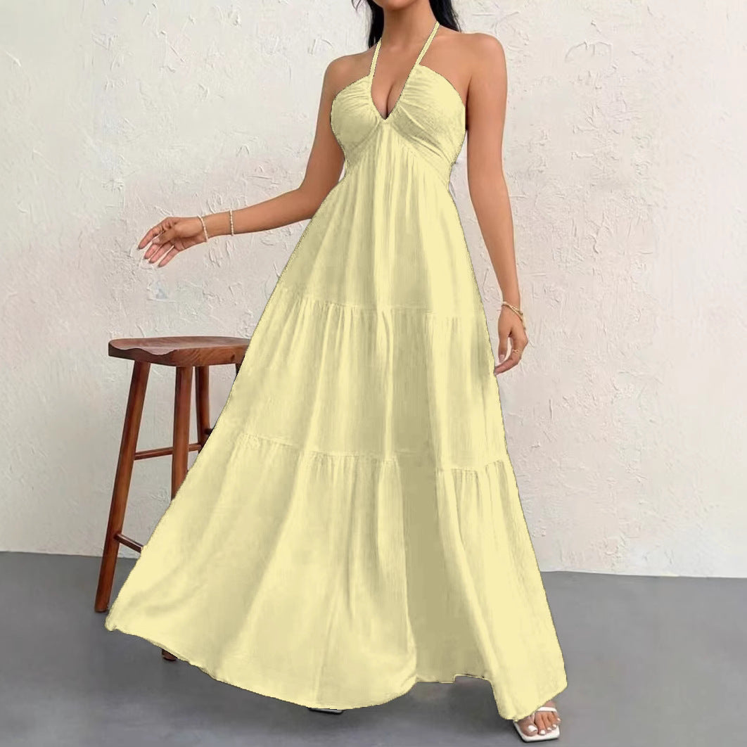 Bohemian Deep V-Neck Sleeveless Long Dress with Belt